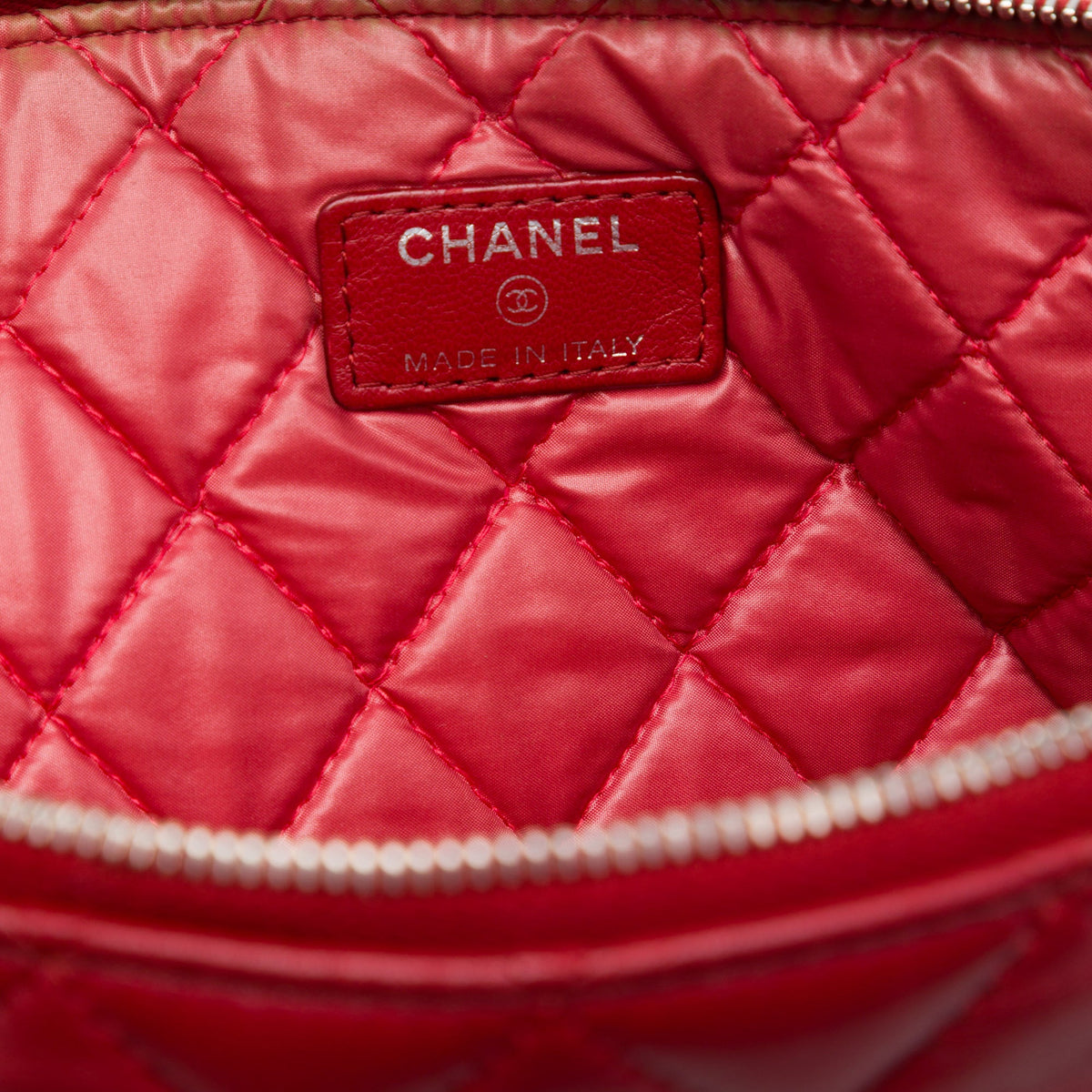 Chanel Large Quilted Lambskin O Case Clutch — Red