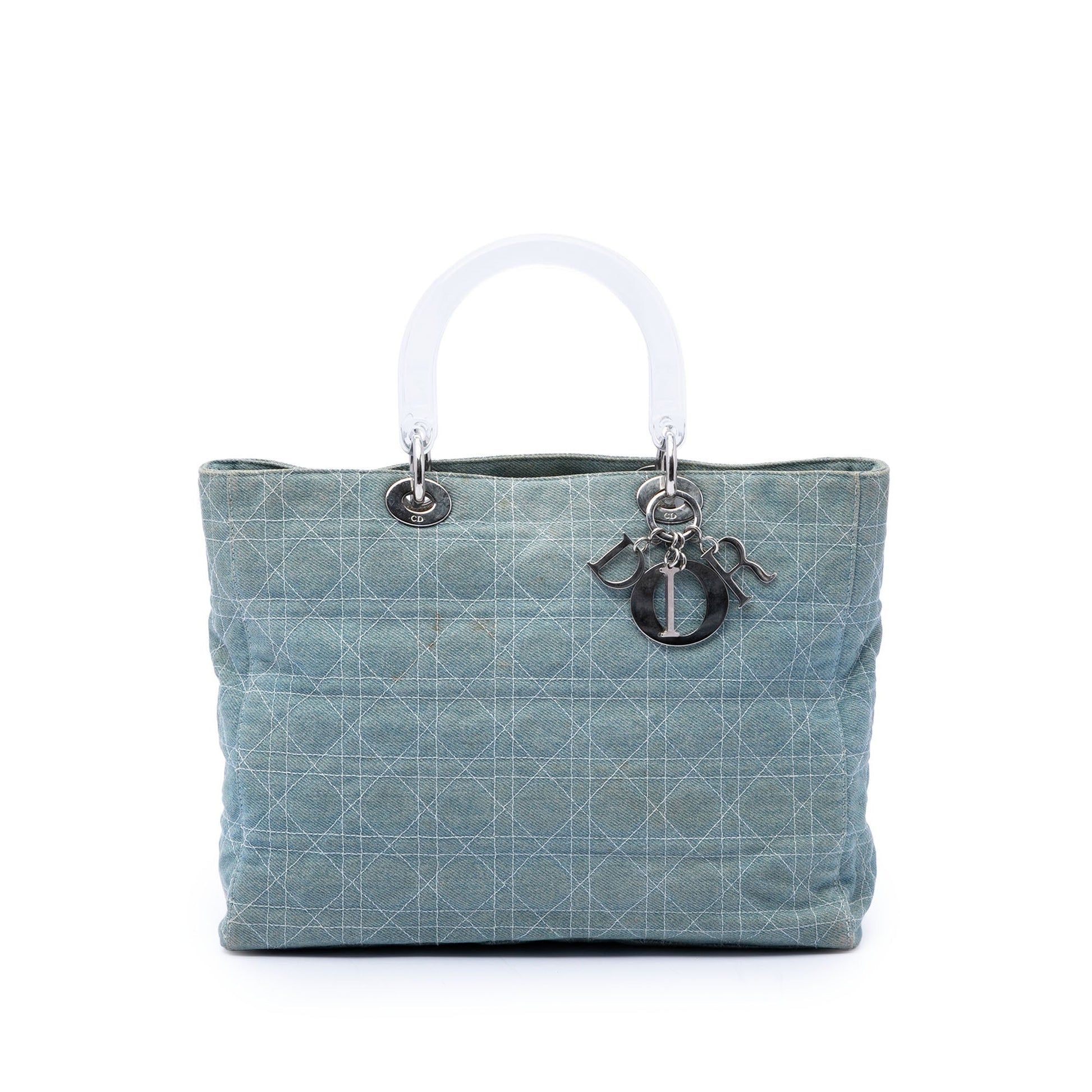 Dior Large Denim Cannage Acrylic Handles Lady Dior