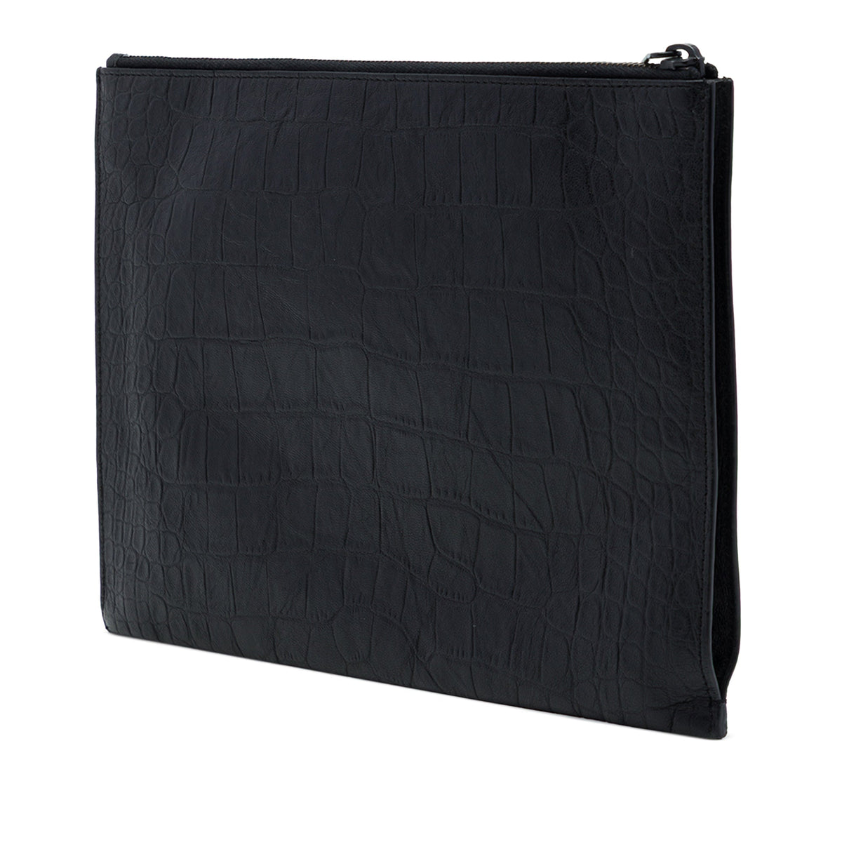 Saint Laurent Croc Embossed Leather Monogram iPad Case — Black