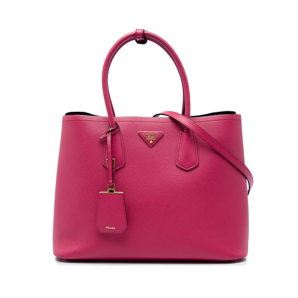 Prada Medium Saffiano Cuir Double Satchel — Pink