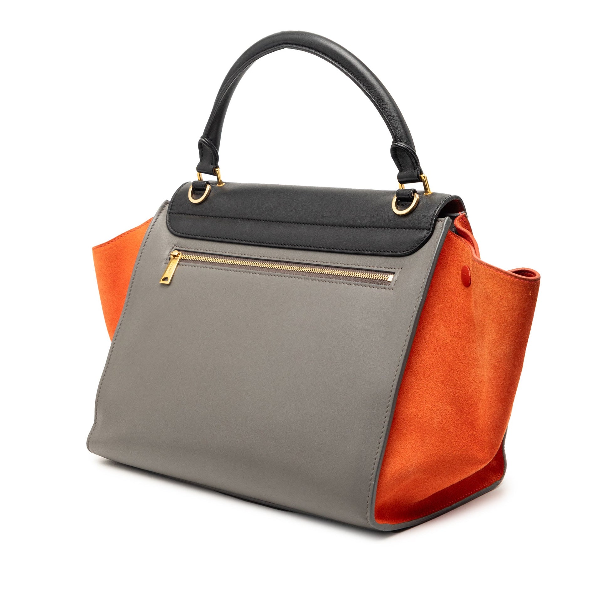 Celine Medium Tricolor Calfskin and Suede Trapeze Satchel