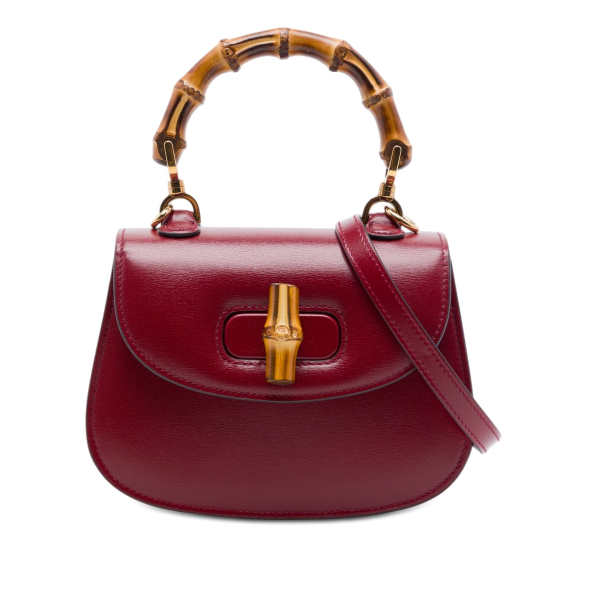 Gucci Mini Calfskin 1947 Bamboo Top Handle Bag — Red