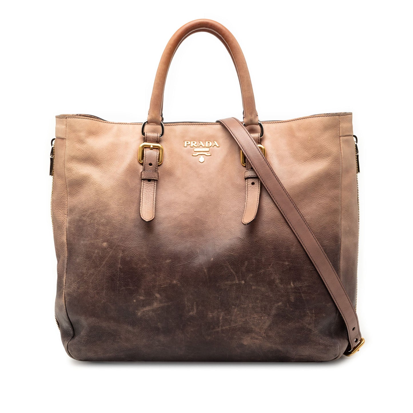 Prada Ombre Vitello Daino Side Zip Convertible Tote