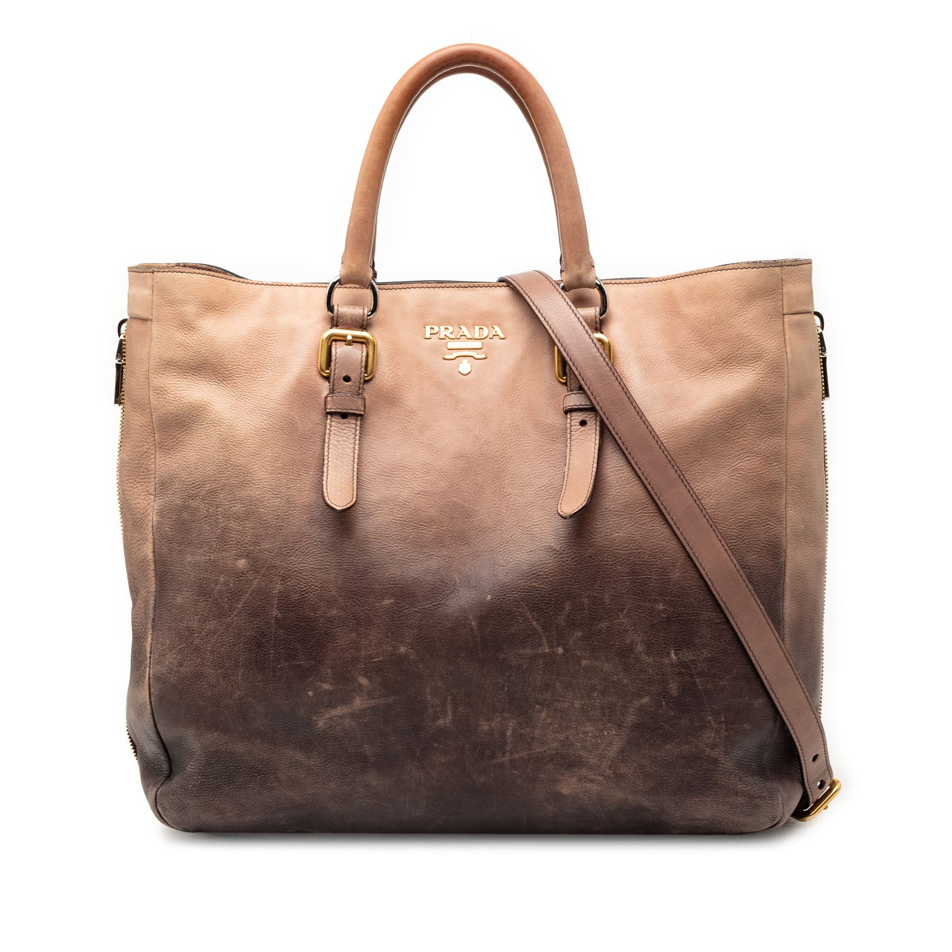 Prada Ombre Vitello Daino Side Zip Convertible Tote