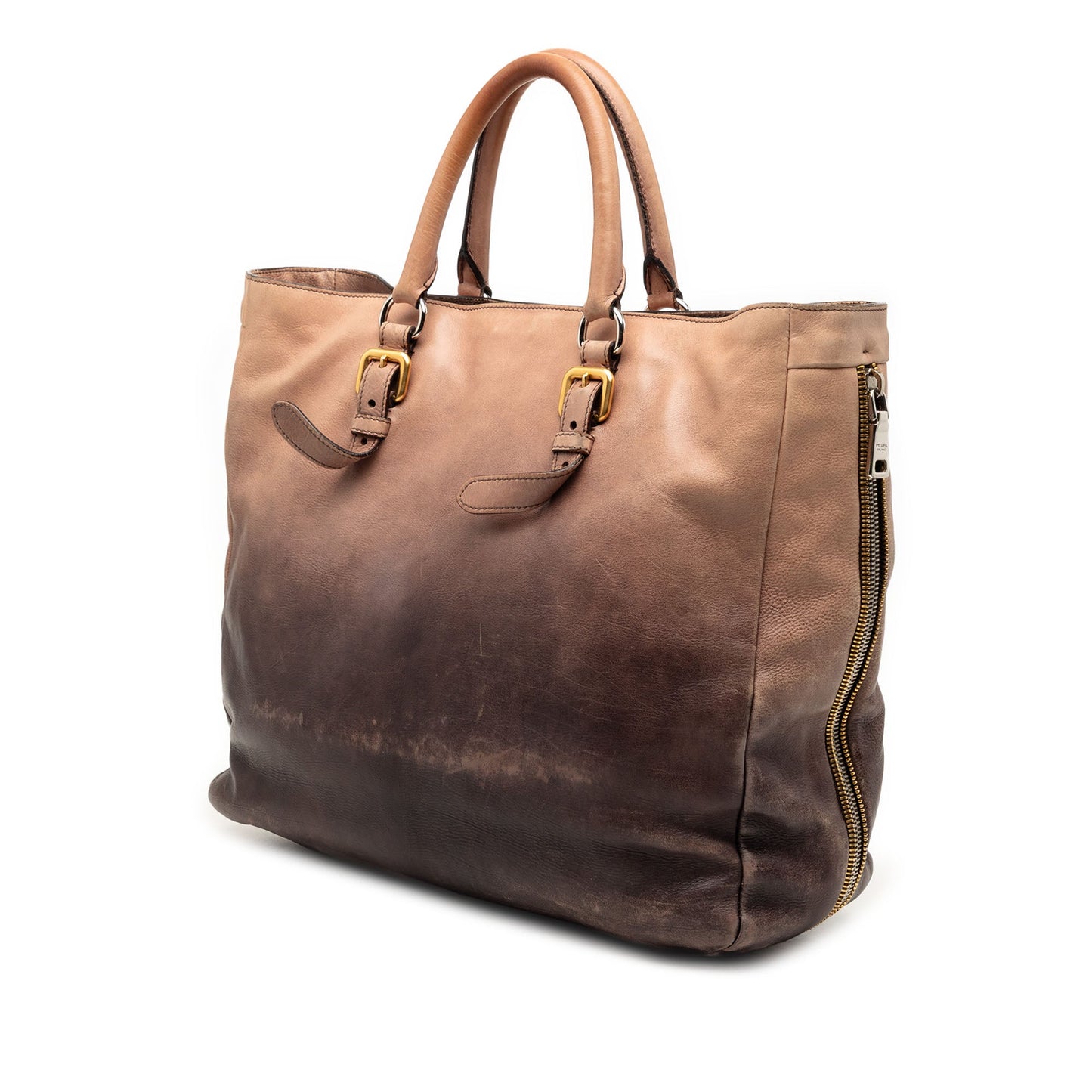 Prada Ombre Vitello Daino Side Zip Convertible Tote