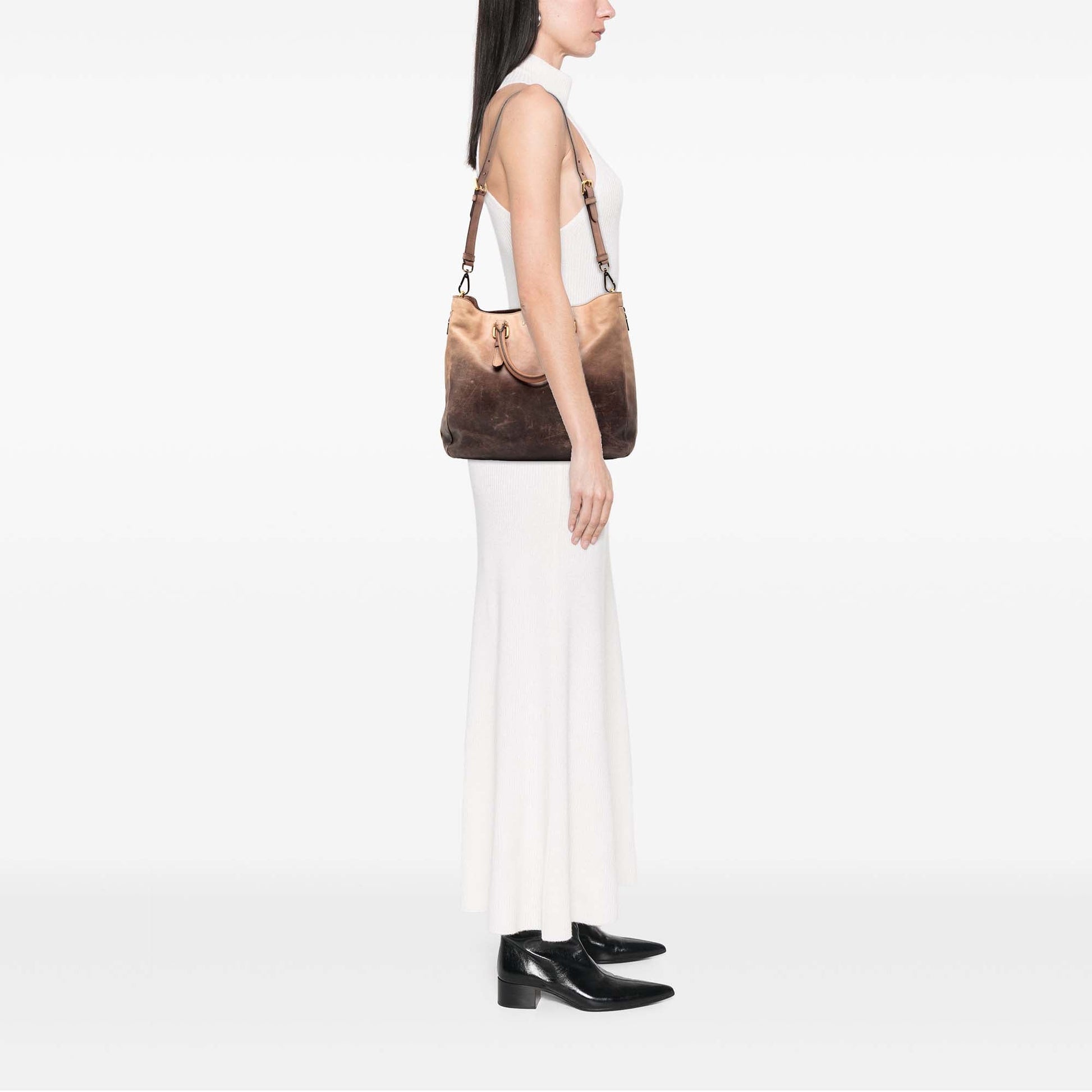 Prada Ombre Vitello Daino Side Zip Convertible Tote