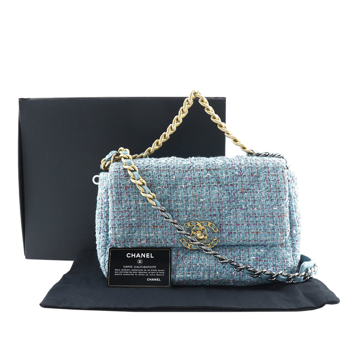 Chanel Medium Tweed 19 Flap — Blue