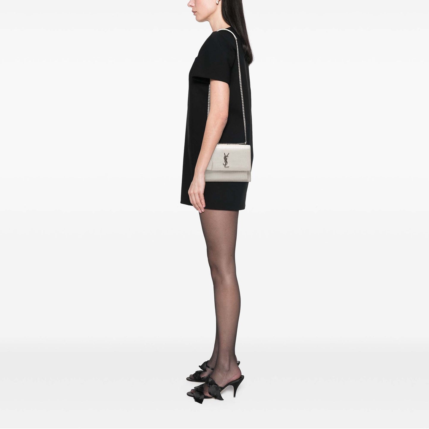 Saint Laurent Medium Croc Embossed Leather Monogram Sunset Crossbody
