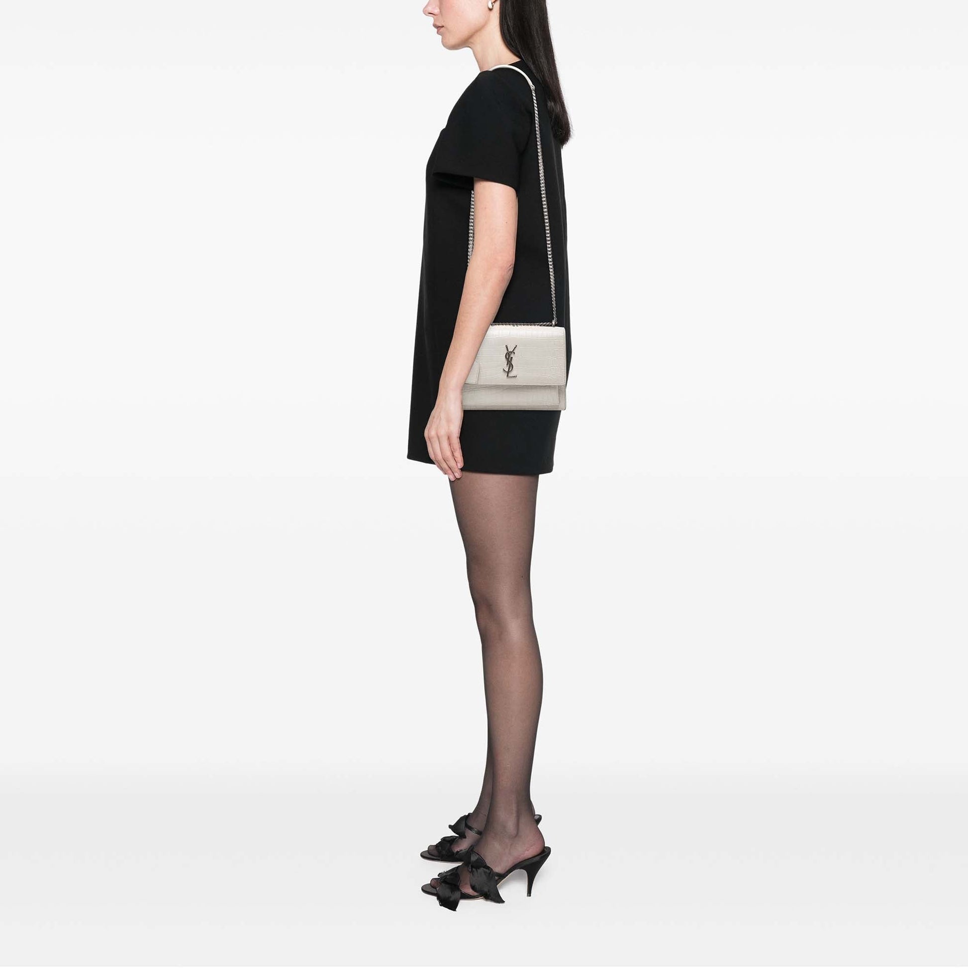 Saint Laurent Medium Croc Embossed Leather Monogram Sunset Crossbody