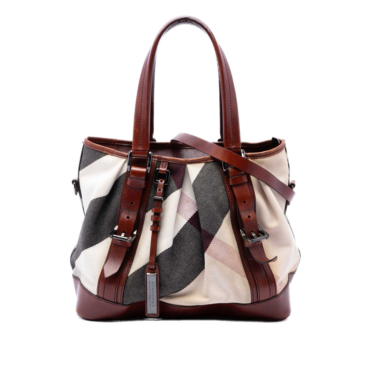 Burberry Mega Check Canvas Lowry Satchel — Beige