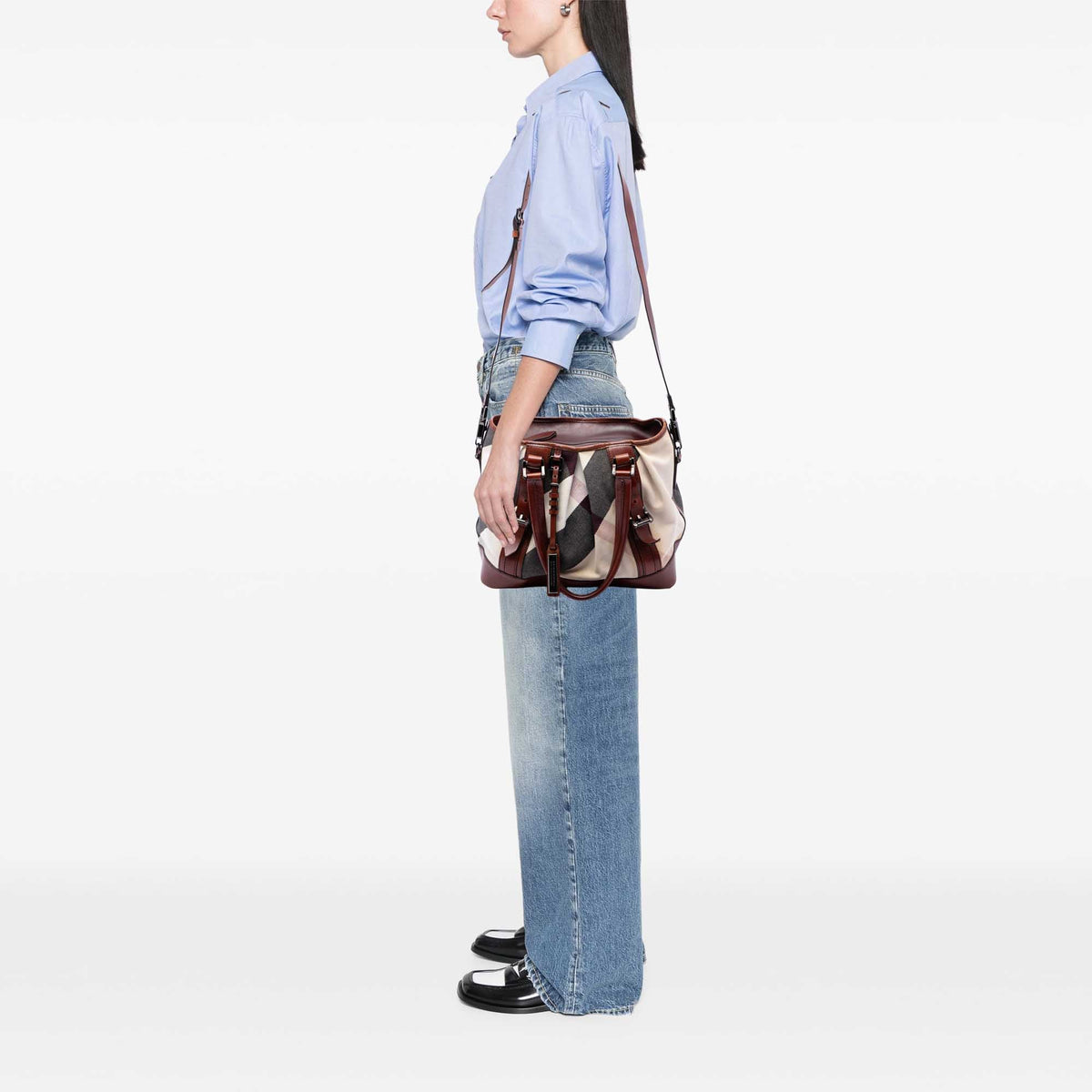 Burberry Mega Check Canvas Lowry Satchel — Beige