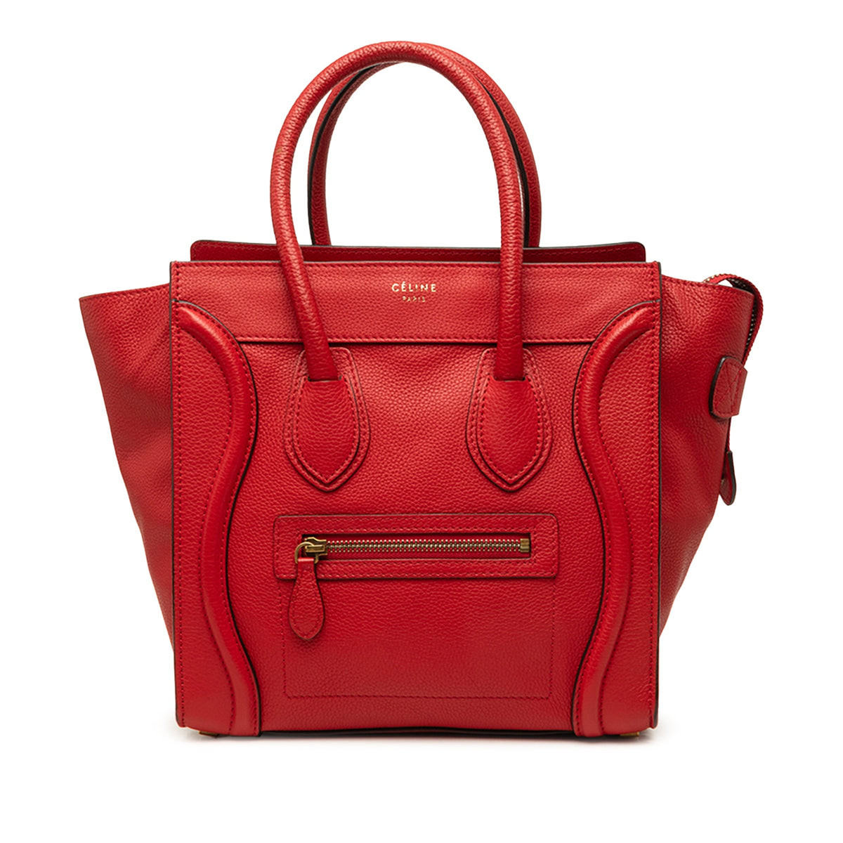 Celine Micro Drummed Calfskin Luggage Tote — Red
