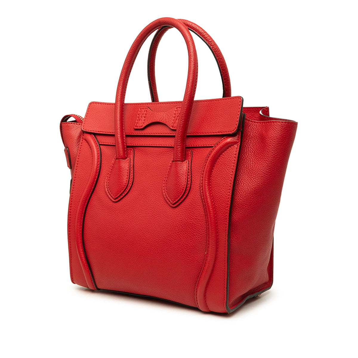 Celine Micro Drummed Calfskin Luggage Tote — Red