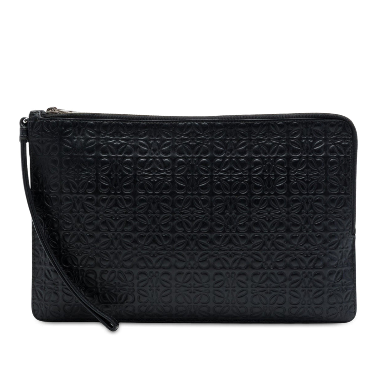 LOEWE Embossed Anagram Calfskin Repeat Double Flat Pouch — Black