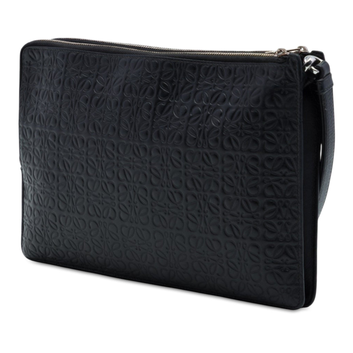 LOEWE Embossed Anagram Calfskin Repeat Double Flat Pouch — Black