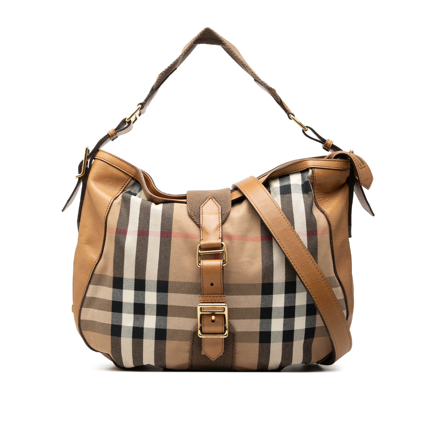 Burberry Medium House Check Canvas Ashwood Hobo