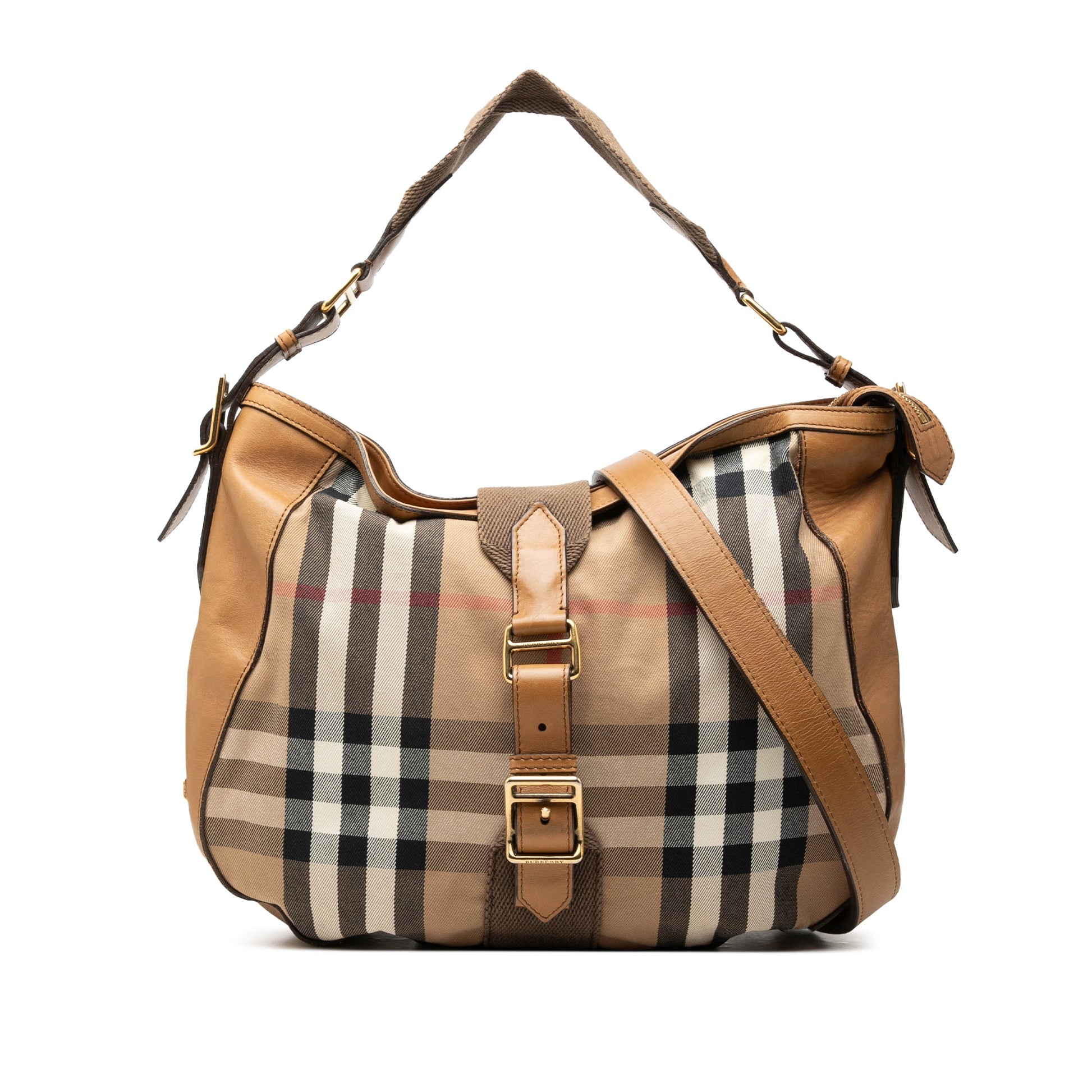 Burberry Medium House Check Canvas Ashwood Hobo
