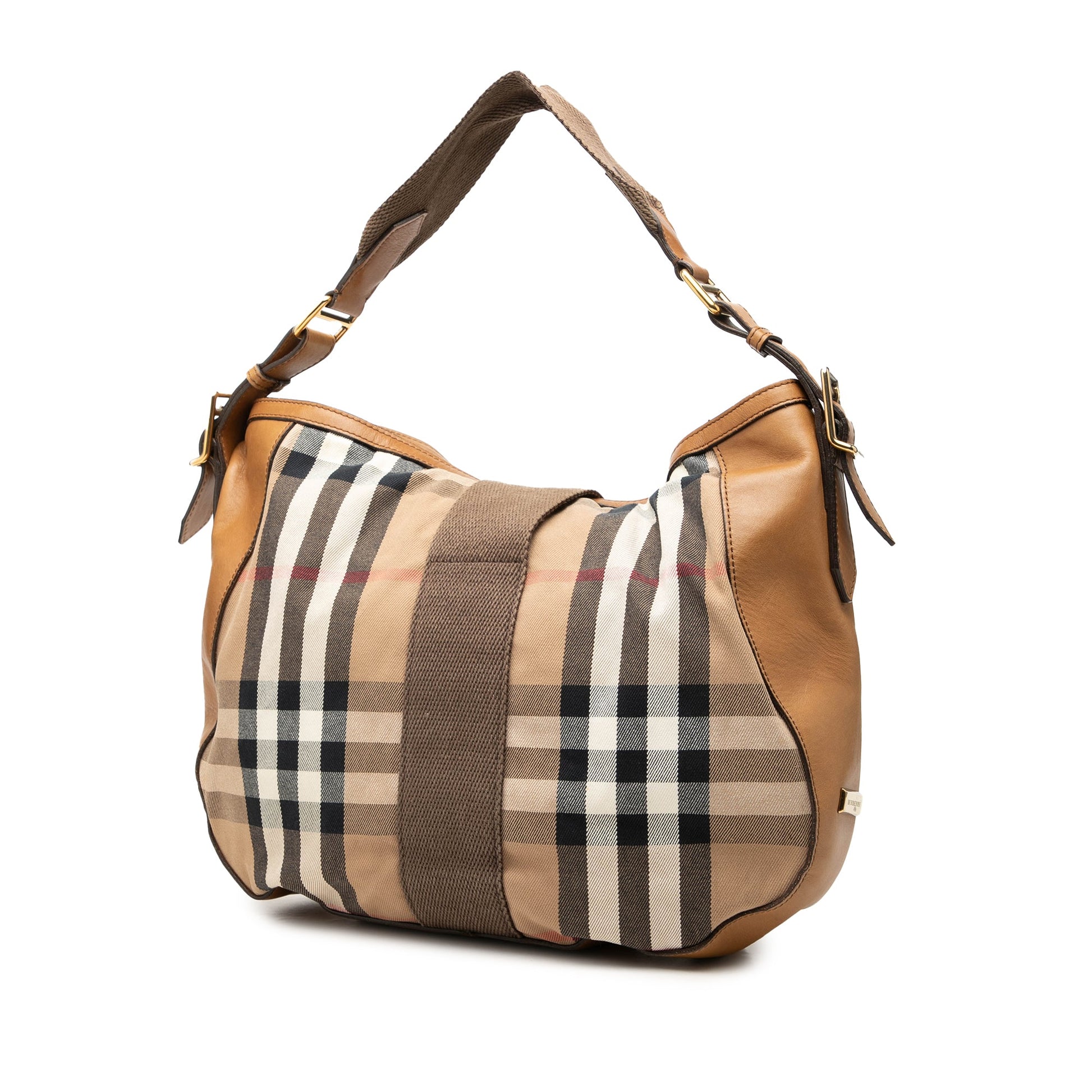 Burberry Medium House Check Canvas Ashwood Hobo