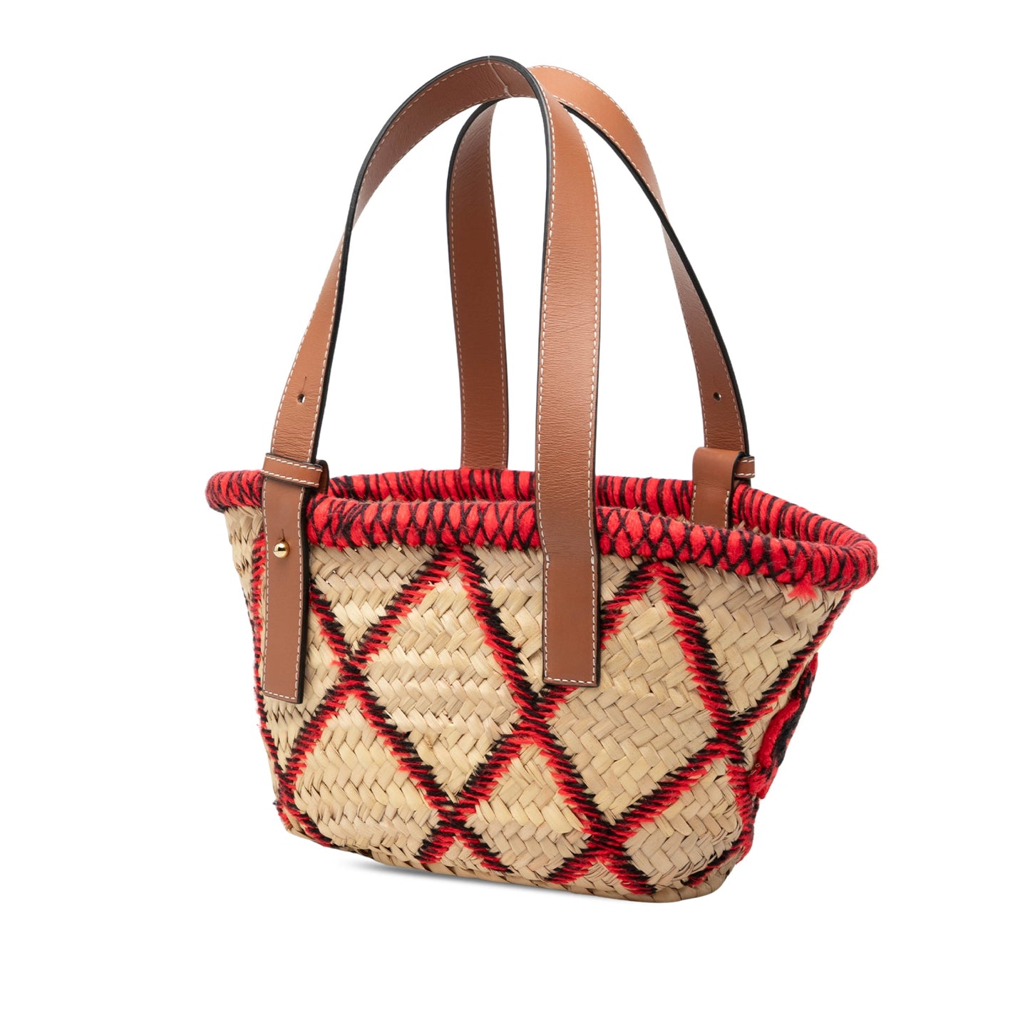 LOEWE Small Raffia Animal Embroidered Anagram Basket Tote