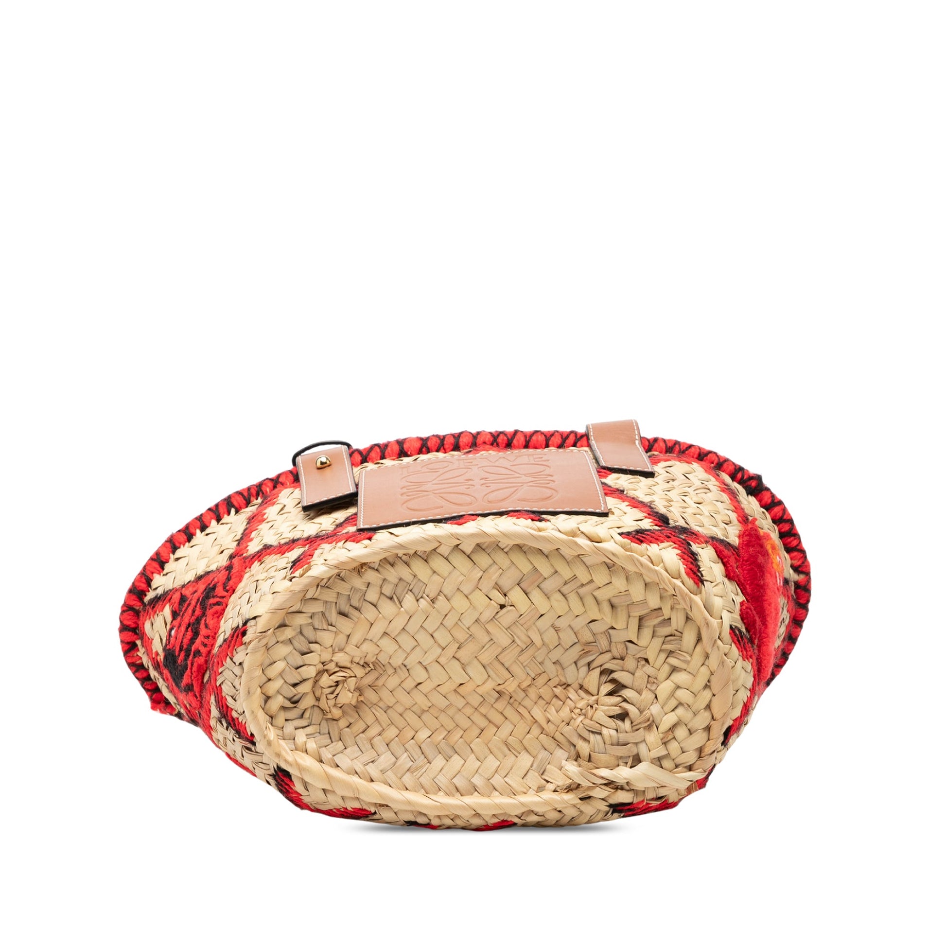 LOEWE Small Raffia Animal Embroidered Anagram Basket Tote