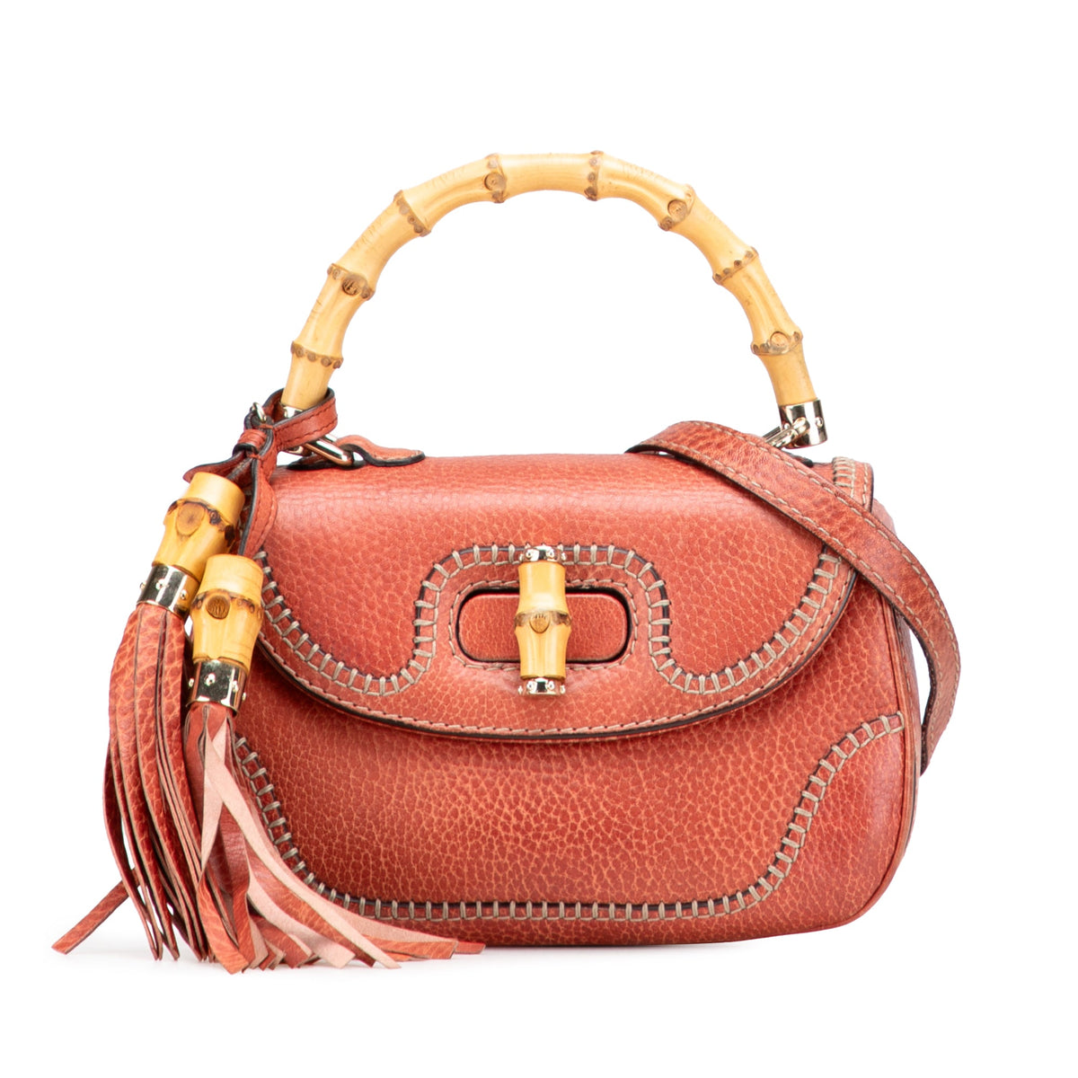 Gucci Small Leather New Bamboo Satchel — Red