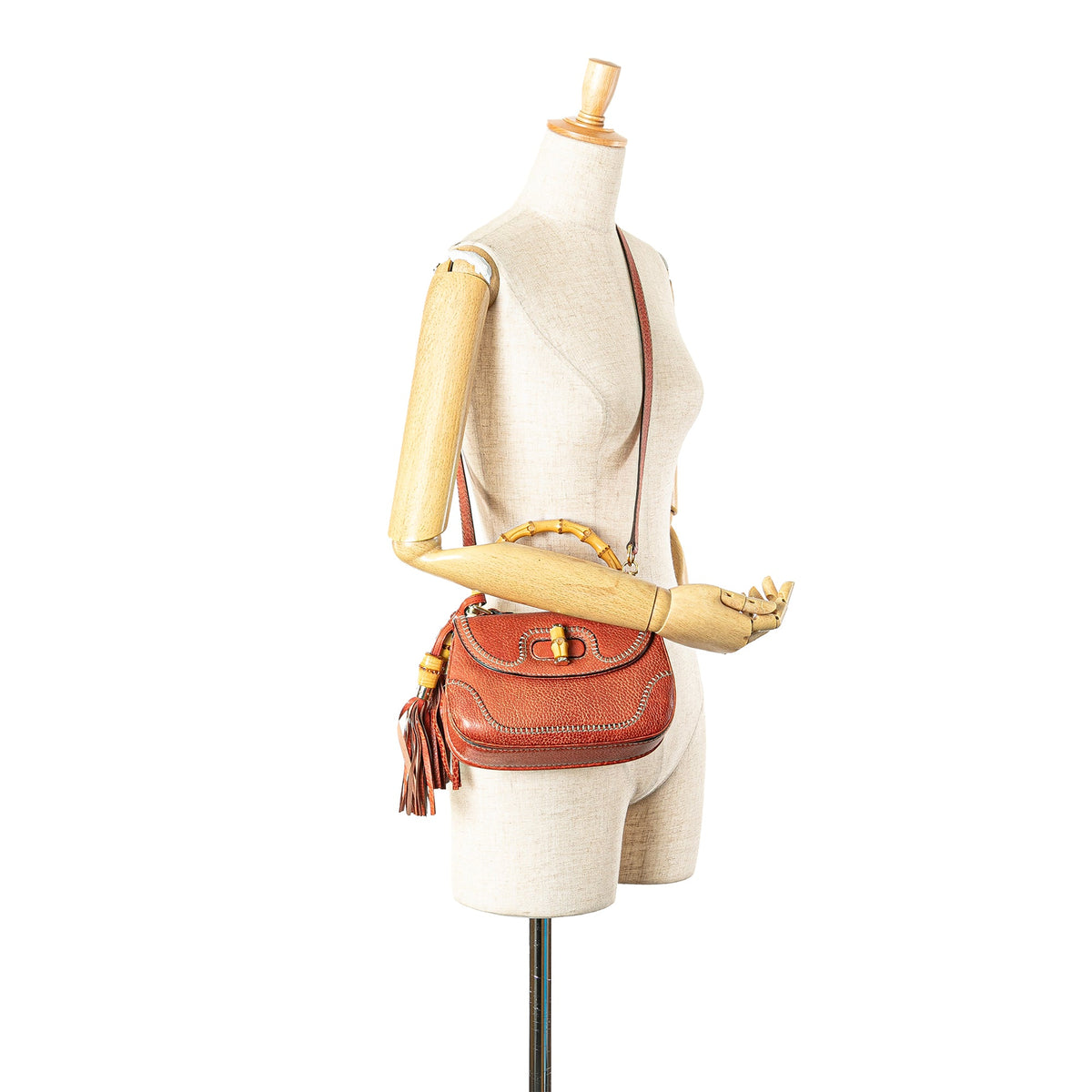 Gucci Small Leather New Bamboo Satchel — Red
