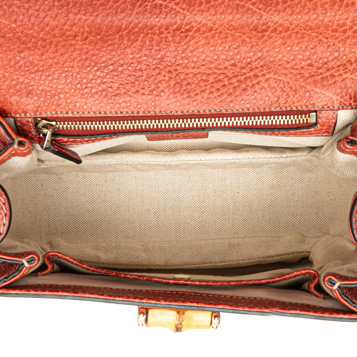 Gucci Small Leather New Bamboo Satchel — Red