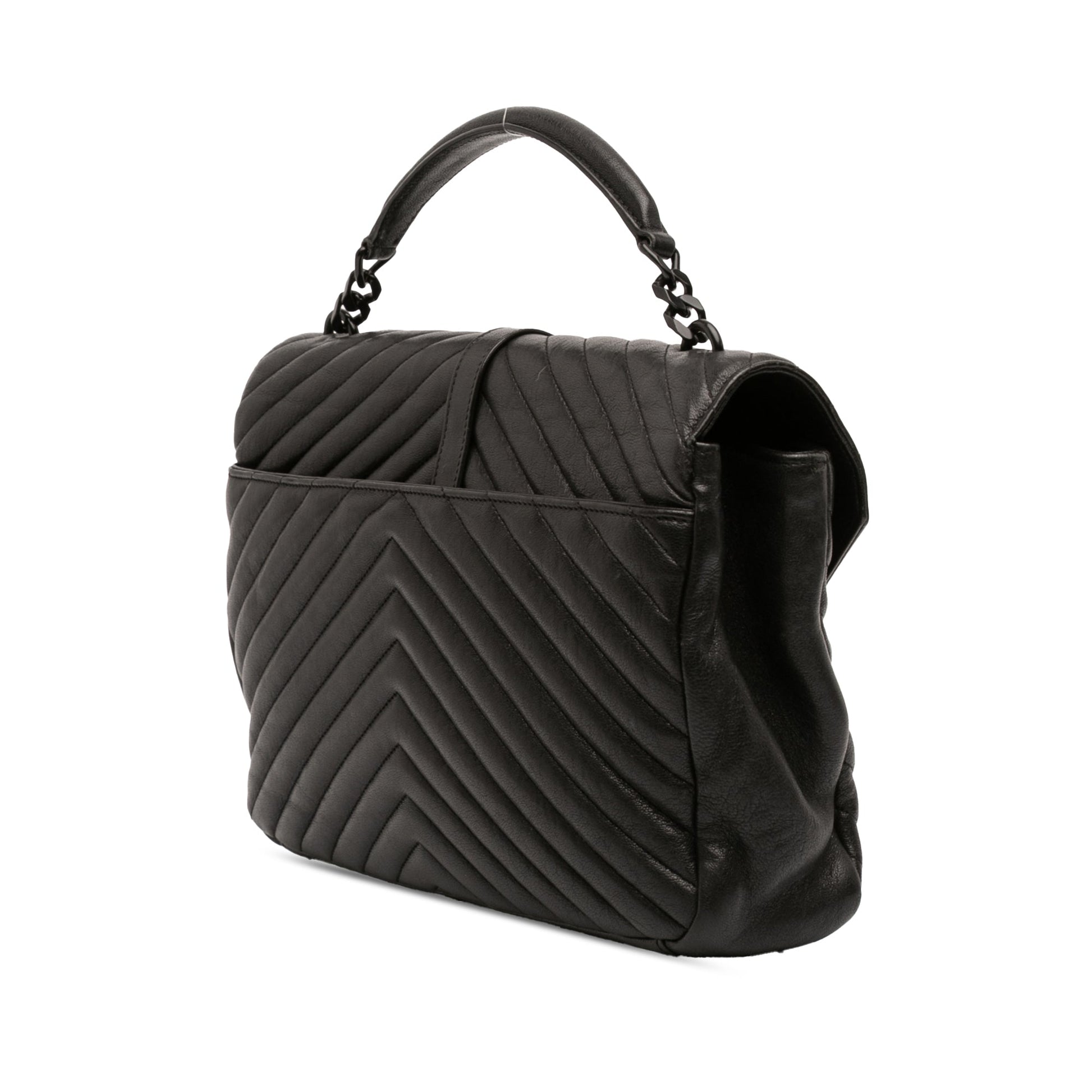 Saint Laurent Large Sheepskin Chevron Monogram Monochrome College Bag