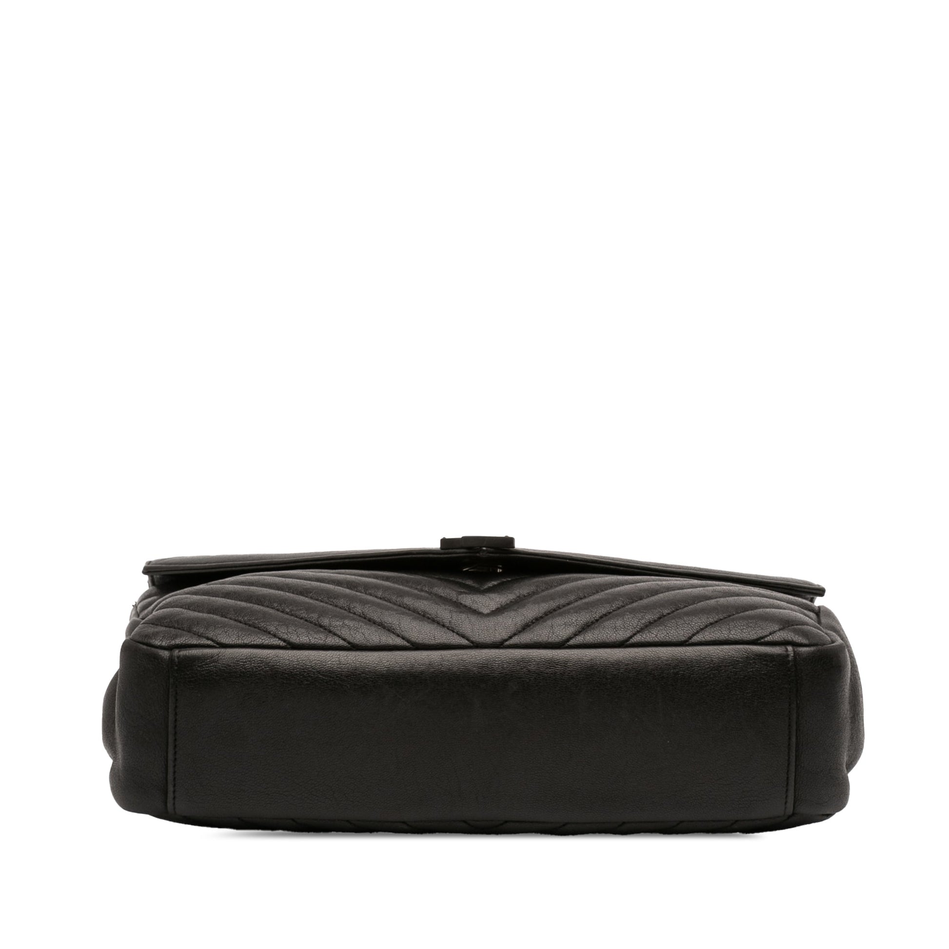 Saint Laurent Large Sheepskin Chevron Monogram Monochrome College Bag