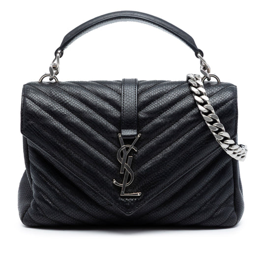 Medium Chevron Embossed Leather Monogram College Satchel