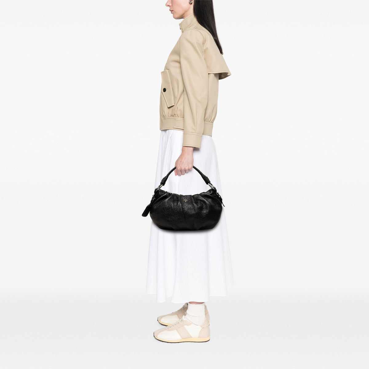 Prada Pleated Cervo Lux Hobo