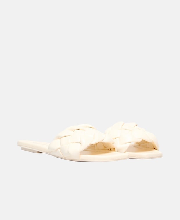 Stuart Weitzman Braida Flat Slide Mules Ecru