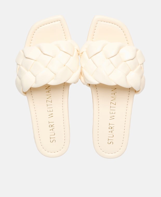 Stuart Weitzman Braida Flat Slide Mules Ecru