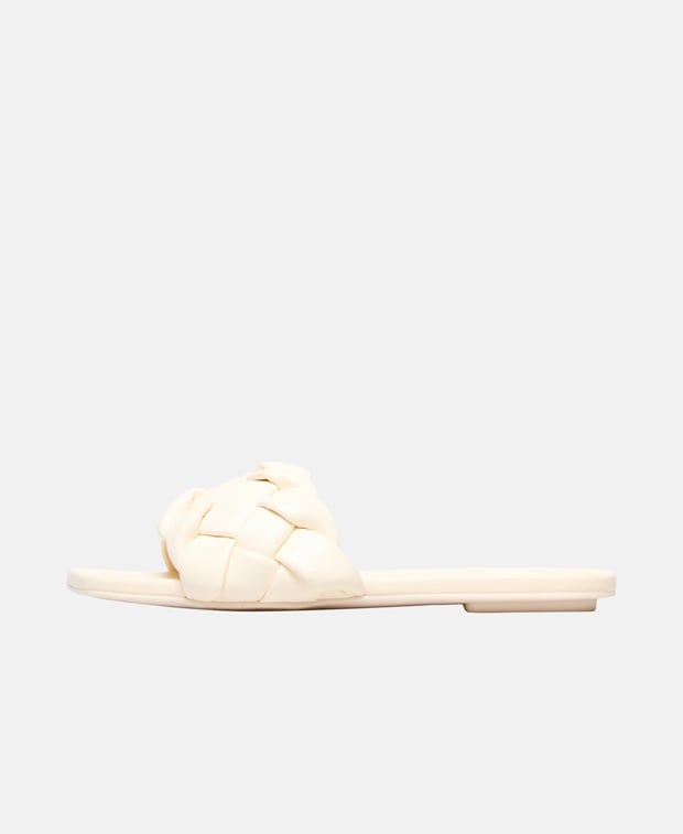 Stuart Weitzman Braida Flat Slide Mules Ecru