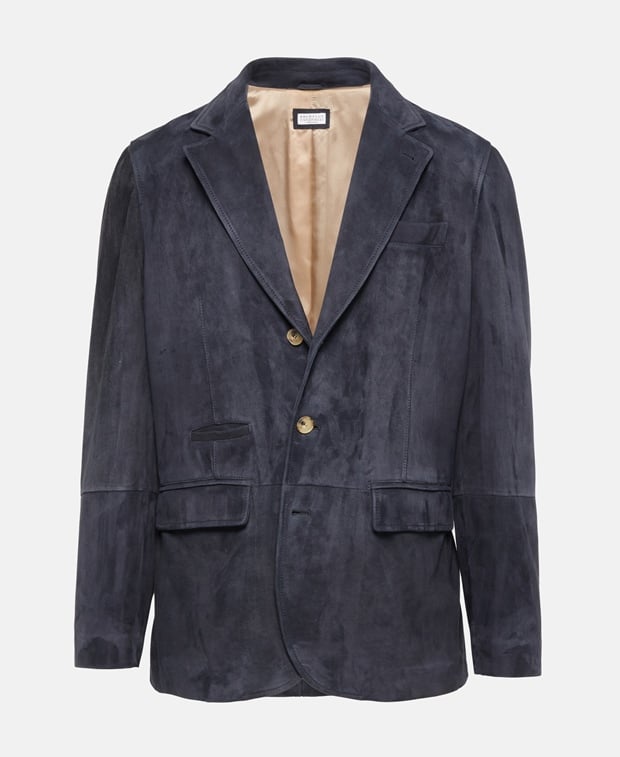 Brunello Cucinelli Leather blazer Dark Blue