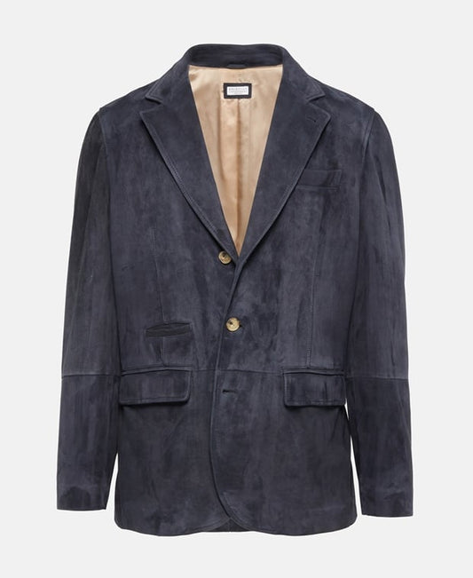 Brunello Cucinelli Leather blazer Dark Blue
