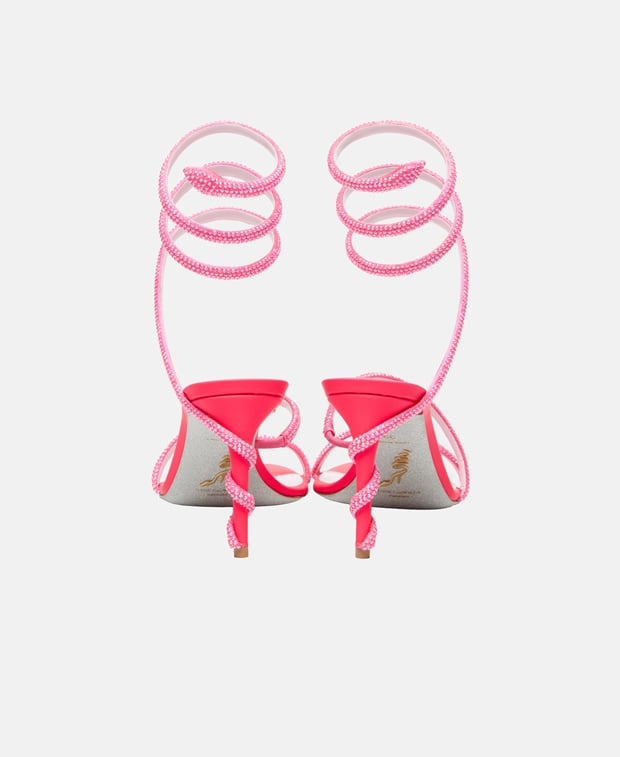 Rene Caovilla Sandals with calf lacing Neon Pink