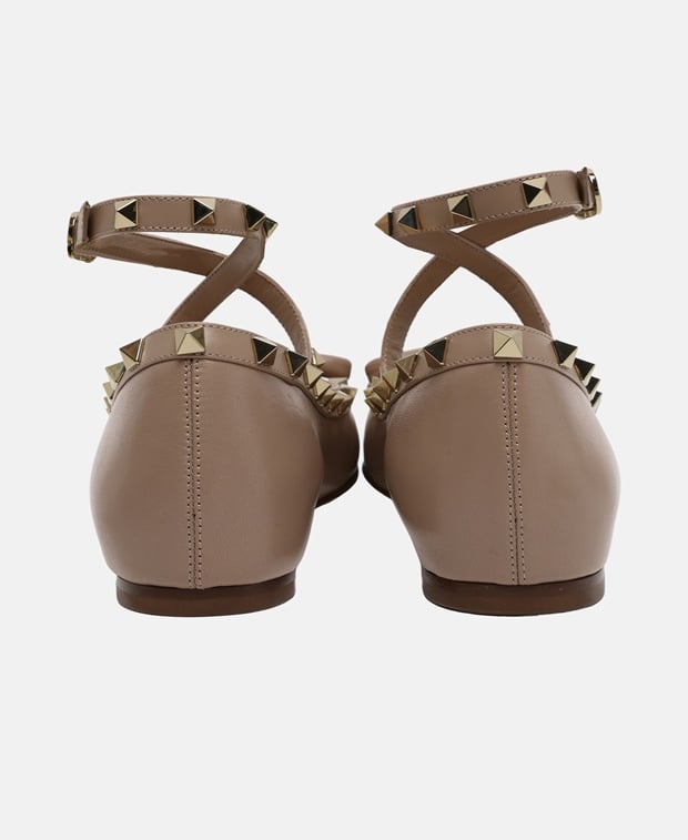 Valentino Garavani Rockstud Ballerina flat with straps Soft Beige