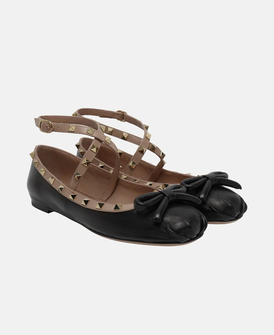 Valentino Garavani Rockstud Ballerina flat with straps Black