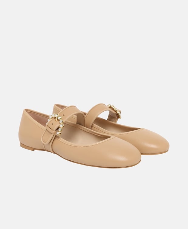 Stuart Weitzman Piper Ballerina flat with straps Beige