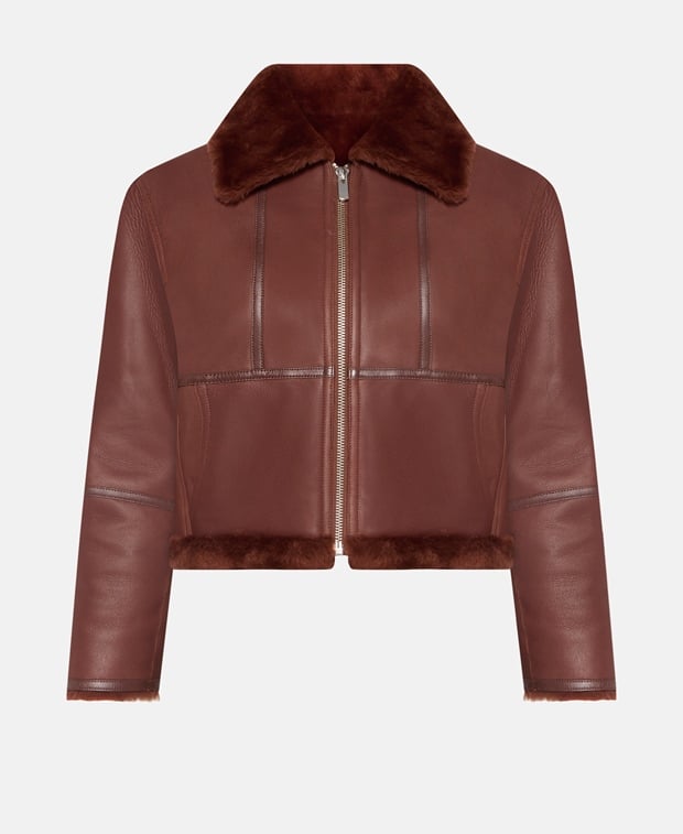 Yves Salomon Lamb's leather leather jacket Cognac