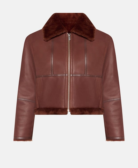 Yves Salomon Lamb's leather leather jacket Cognac