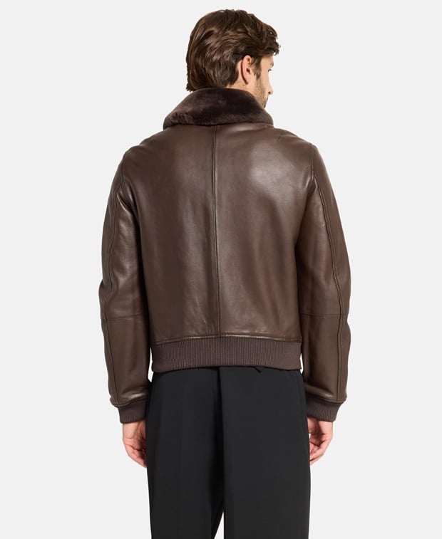 Yves Salomon Leather jacket Black Coffee
