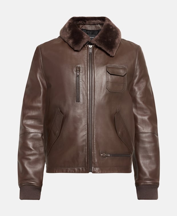 Yves Salomon Leather jacket Black Coffee