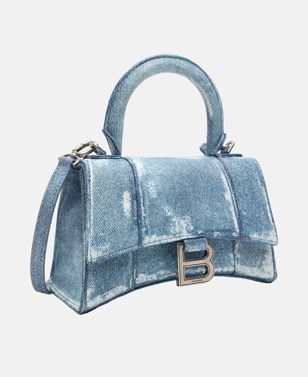 Balenciaga Hourglass Small Denim Leather handbag Light Blue