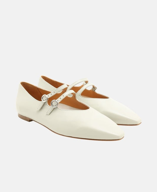 Aeyde Franny Ballerina flat with straps White