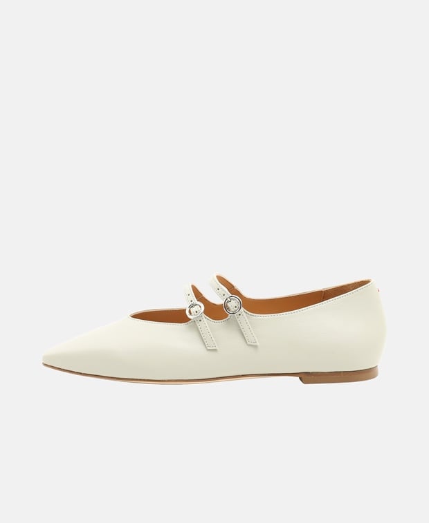 Aeyde Franny Ballerina flat with straps White