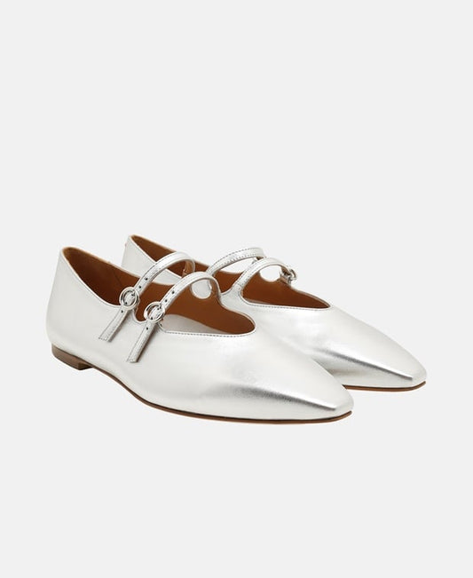 Aeyde Franny Ballerina flat with straps Silver