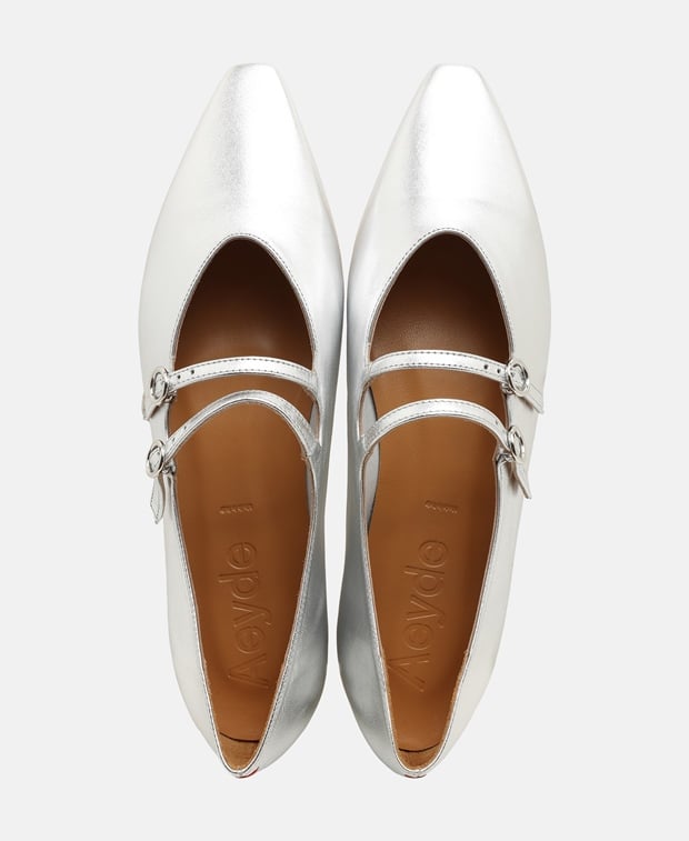 Aeyde Franny Ballerina flat with straps Silver