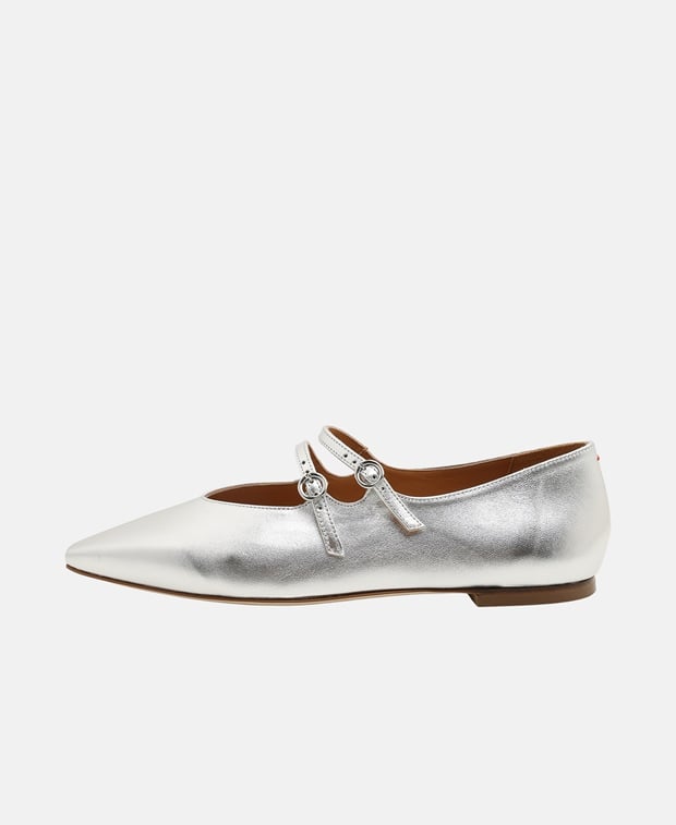 Aeyde Franny Ballerina flat with straps Silver
